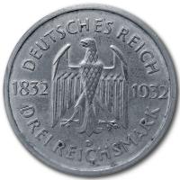 Deutsches Reich 3 Reichsmark 100. Todestag Goethe 1932 Silbermünze Rückseite