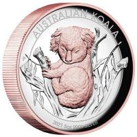 Australien - 8 AUD Koala 2021 - 5 Oz Silber HighRelief Gilded