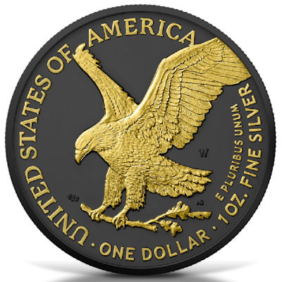 USA - 1 USD American Silver Eagle 2023 - 1 Oz Silber Black Platinum Gilded